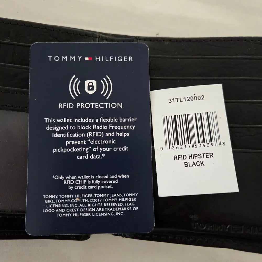 Tommy Hilfiger Hipster Black Soft Leather Bifold Wallet RFID Blocking Protection